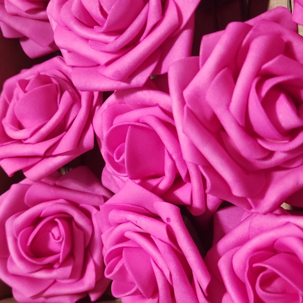 Faux Roses, 18pcs., Foam/Wire, Pink/Fuschia, Realistic looking, Bouquet, Wedding